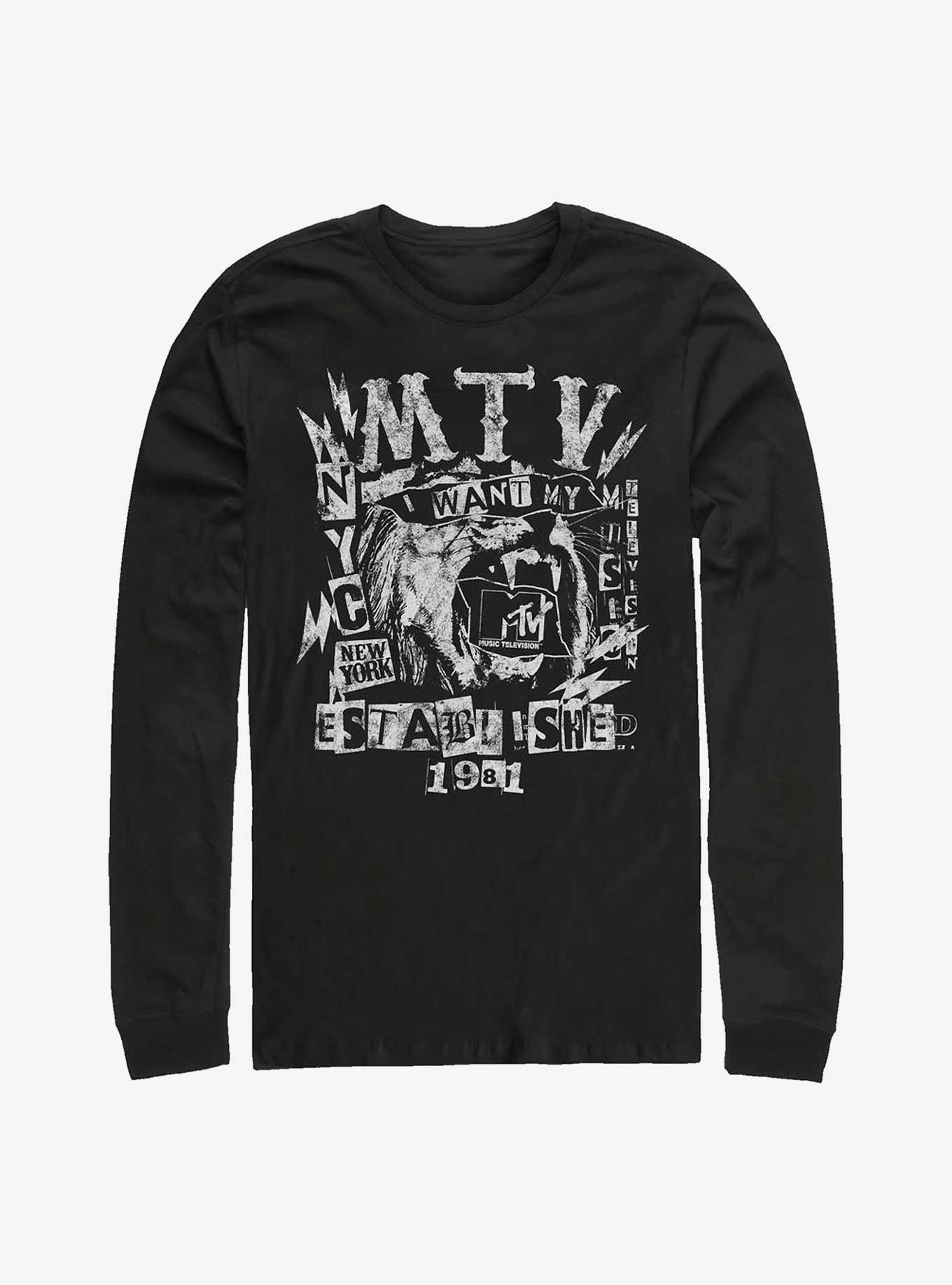 MTV Punk Lion Poster Logo Long-Sleeve T-Shirt, BLACK, hi-res