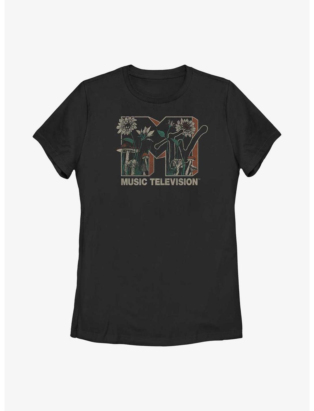MTV Wildflower Logo Womens T-Shirt, BLACK, hi-res