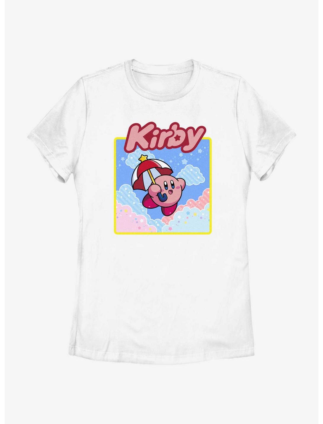 Kirby Umbrella Starry Flight Womens T-Shirt, WHITE, hi-res
