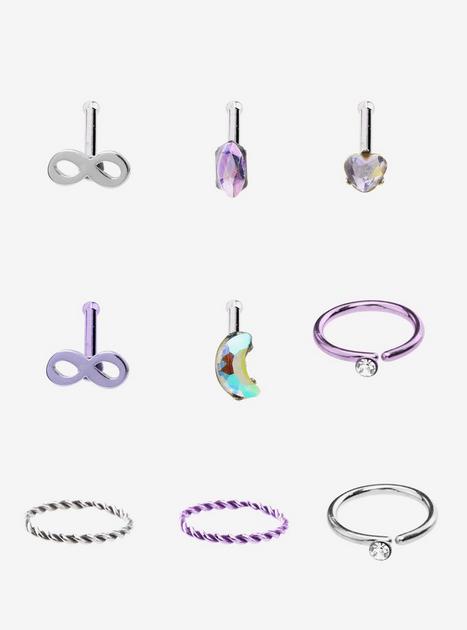 Steel Infinity Gem Nose Stud And Hoop 9 Pack Hot Topic