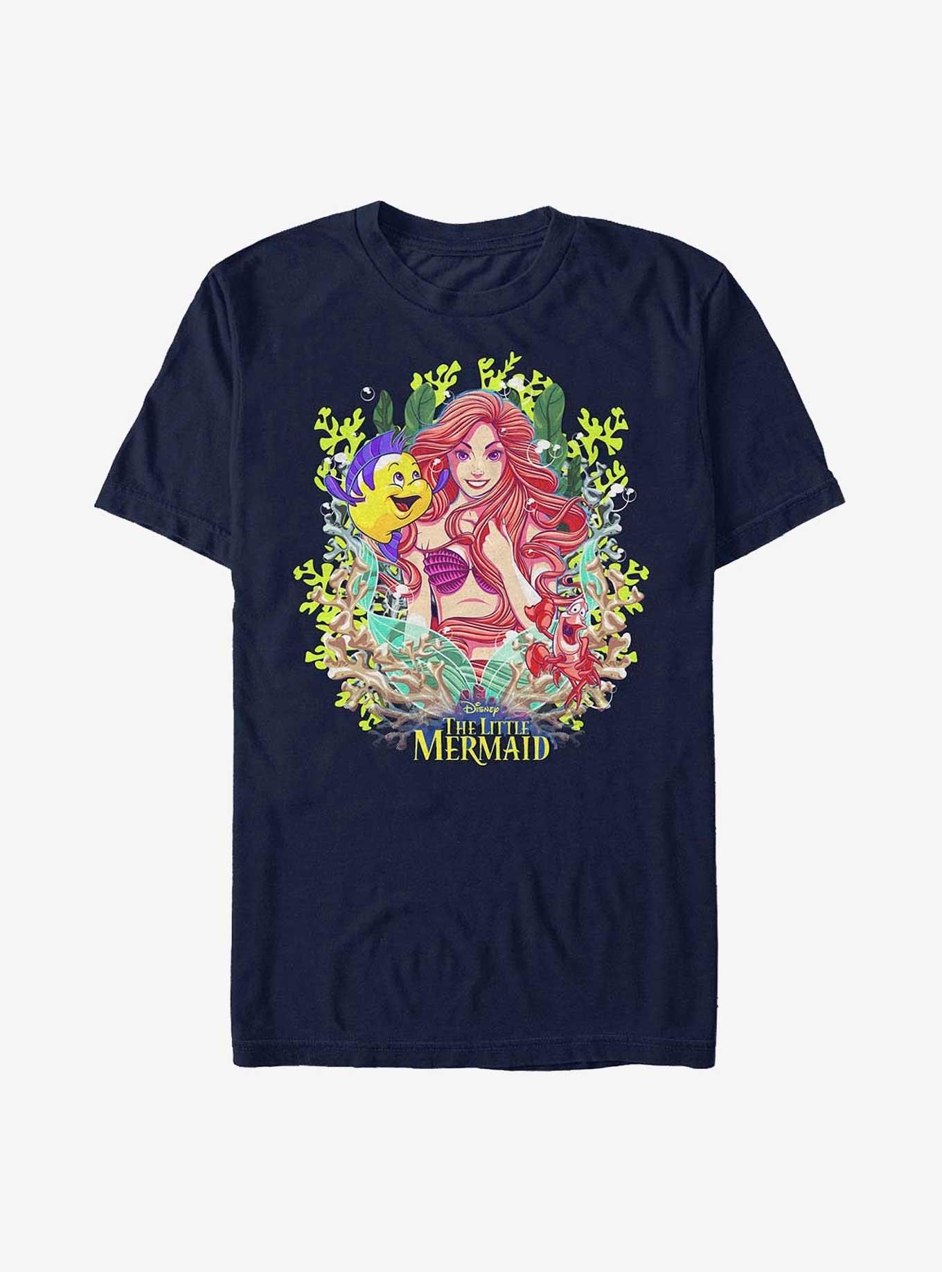 Disney The Little Mermaid Ariel, Flounder, and Sebastian T-Shirt, NAVY, hi-res