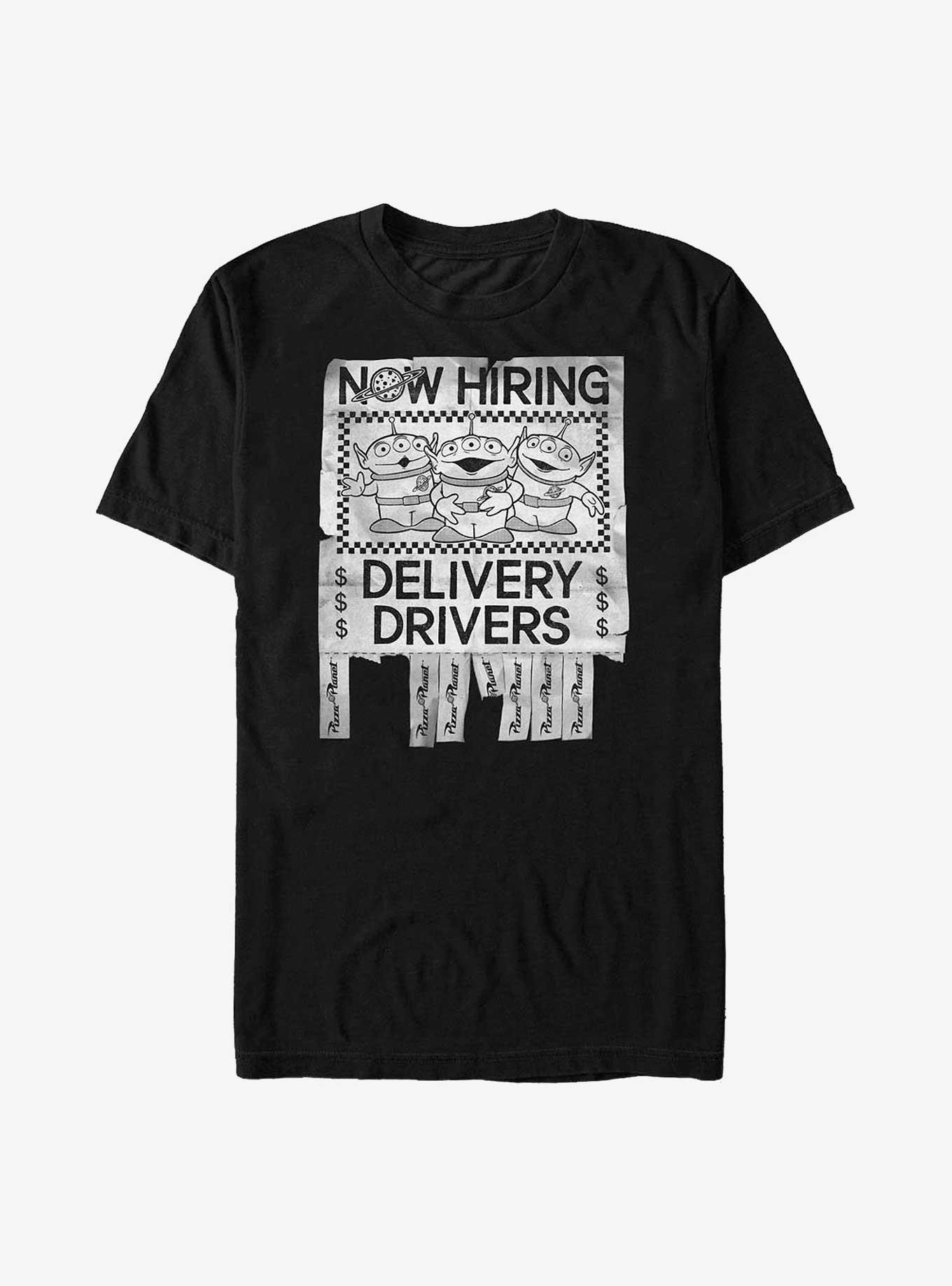 Disney Pixar Toy Story Now Hiring Delivery Drivers Sign T-Shirt, BLACK, hi-res