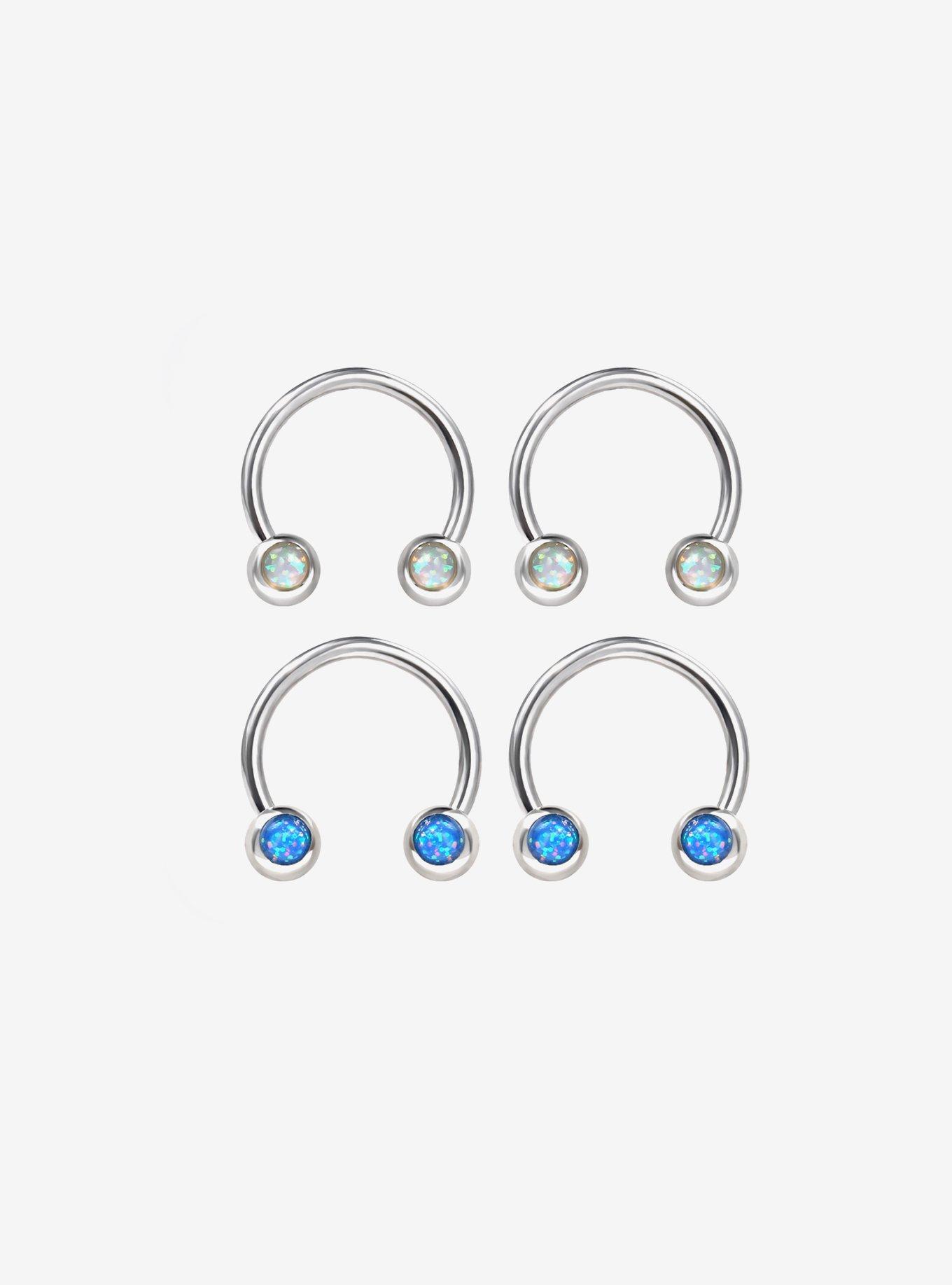Steel Silver Opal Circular Barbell 4 Pack, BLUE, hi-res