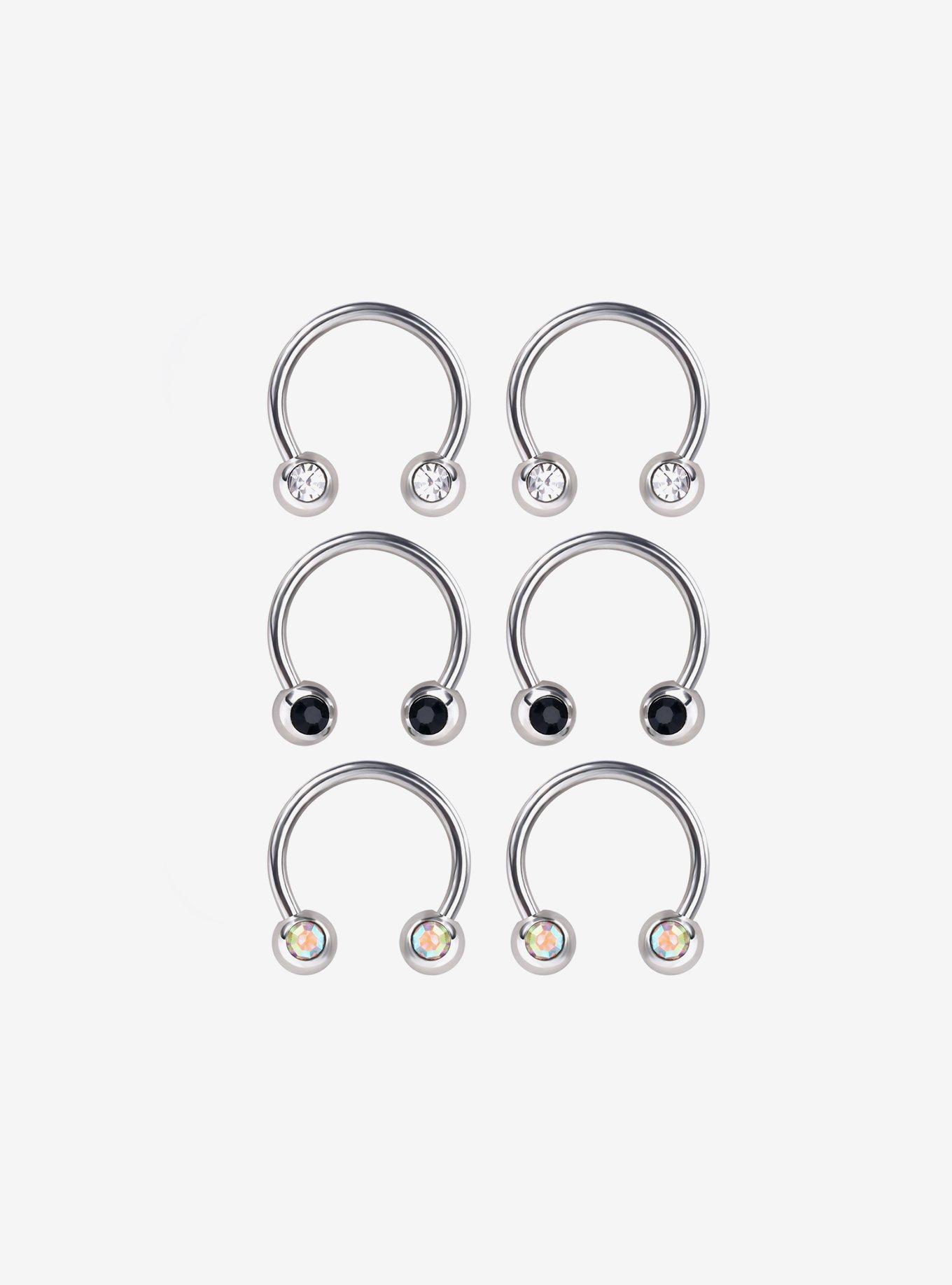 Steel Silver Gem Circular Barbell 6 Pack, BLACK, hi-res