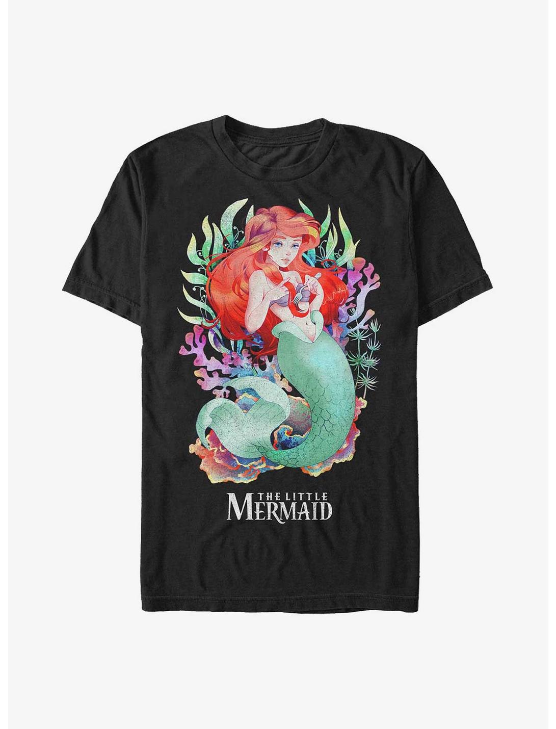 Disney The Little Mermaid Ariel Watercolor Art Poster T-Shirt, BLACK, hi-res