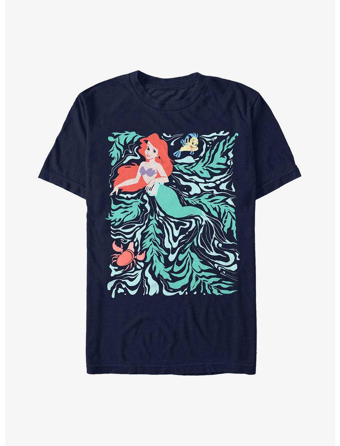 Disney The Little Mermaid Ariel Swirly Seaweed Poster T-Shirt, NAVY, hi-res