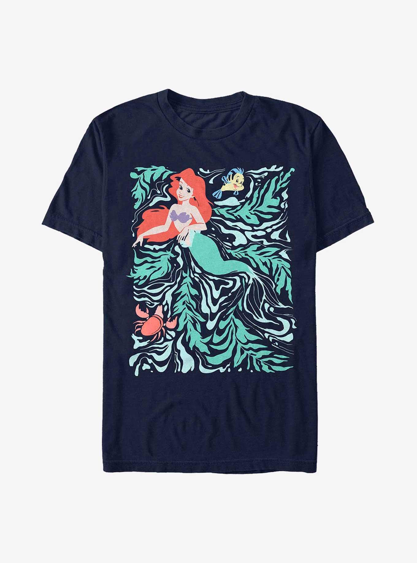Disney The Little Mermaid Ariel Swirly Seaweed Poster T-Shirt, NAVY, hi-res