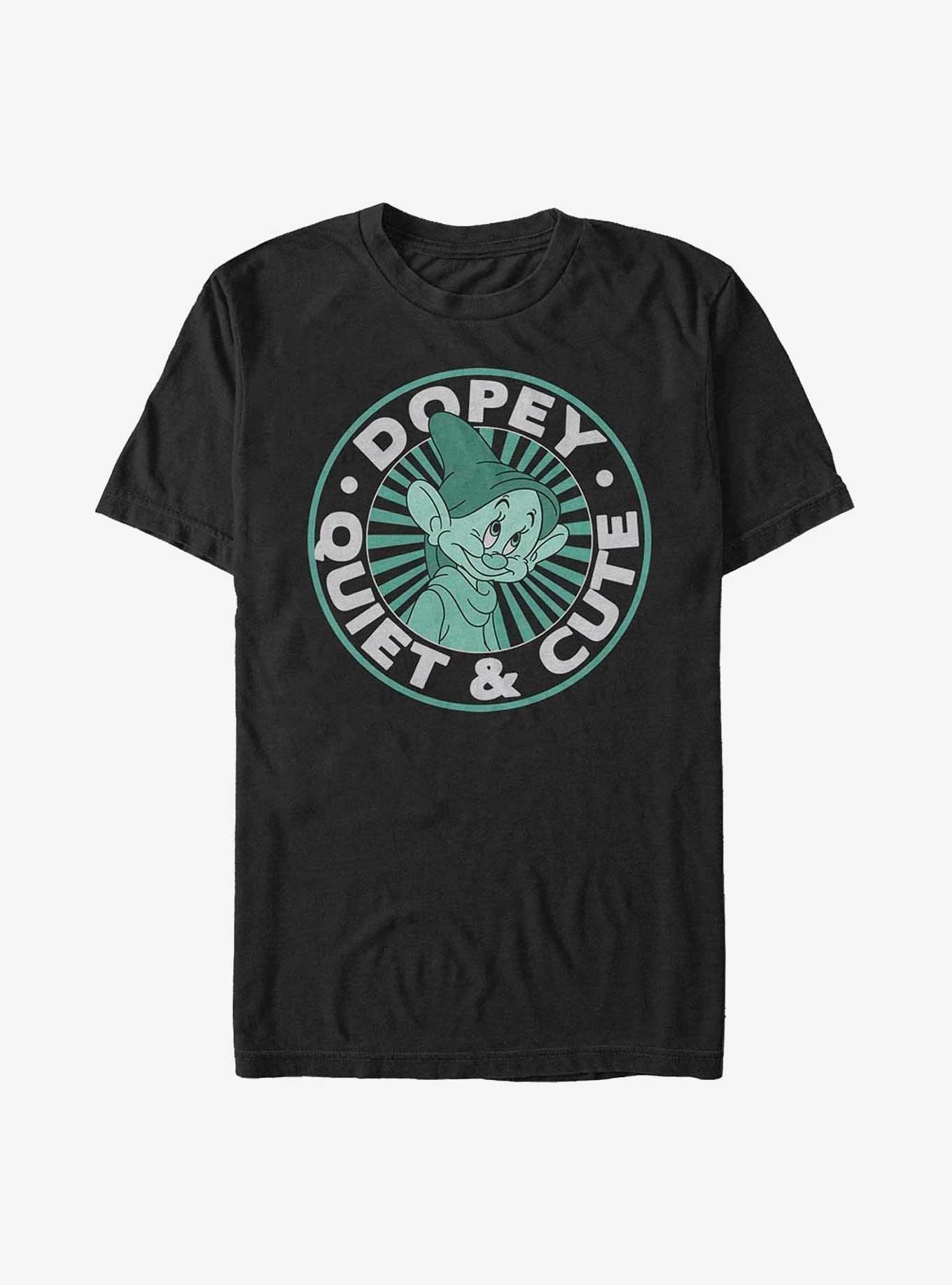 Disney Snow White and the Seven Dwarfs Dopey Quiet & Cute Badge T-Shirt, BLACK, hi-res