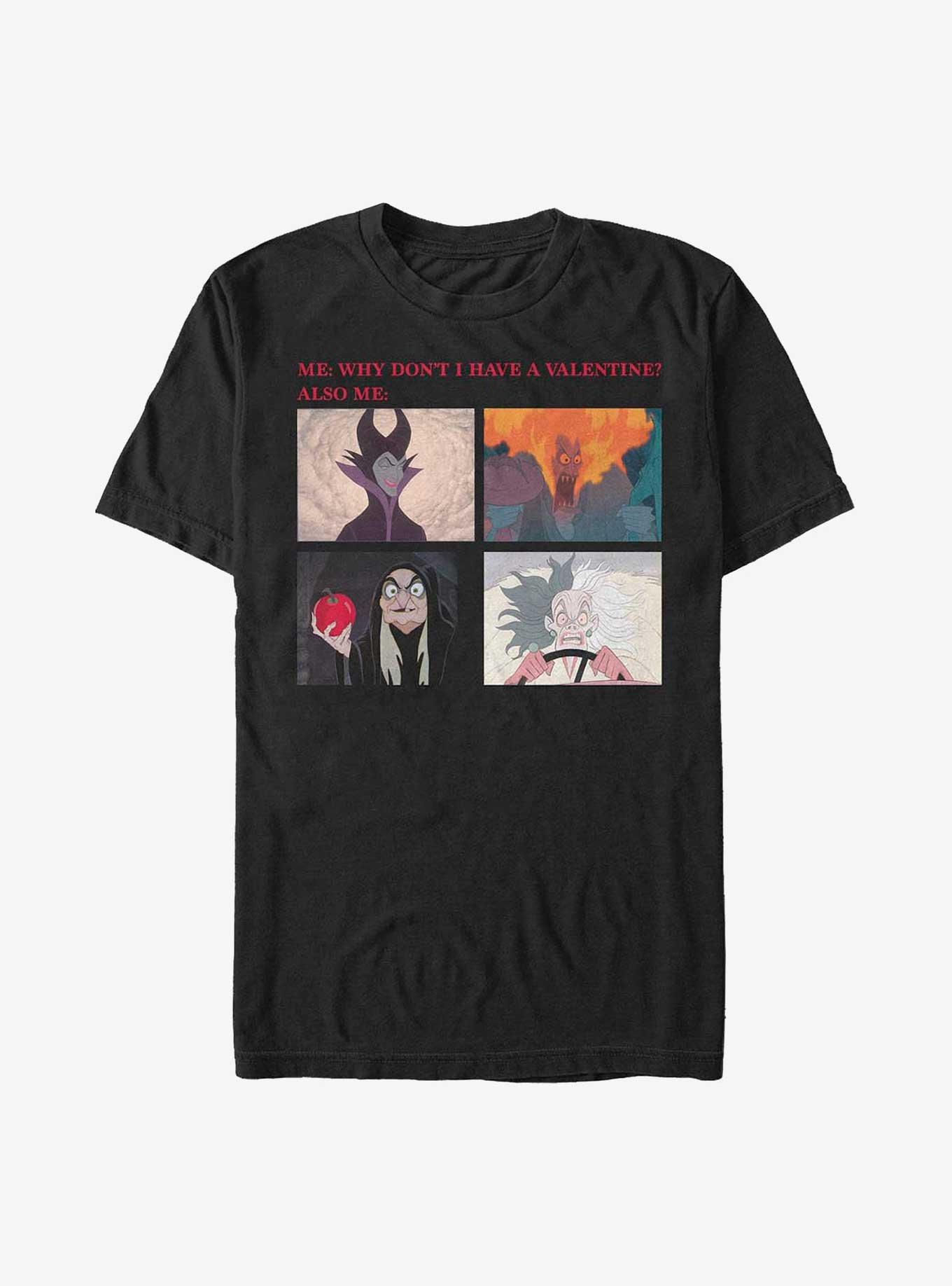 Disney Villains Why Don't I Have A Valentine Meme T-Shirt, BLACK, hi-res