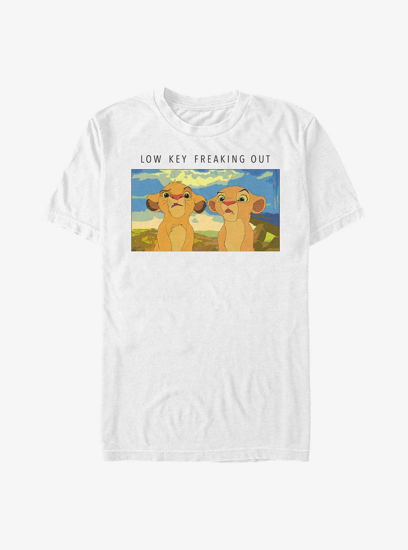 Disney The Lion King Low Key Freaking Out Simba and Nala T-Shirt, WHITE, hi-res