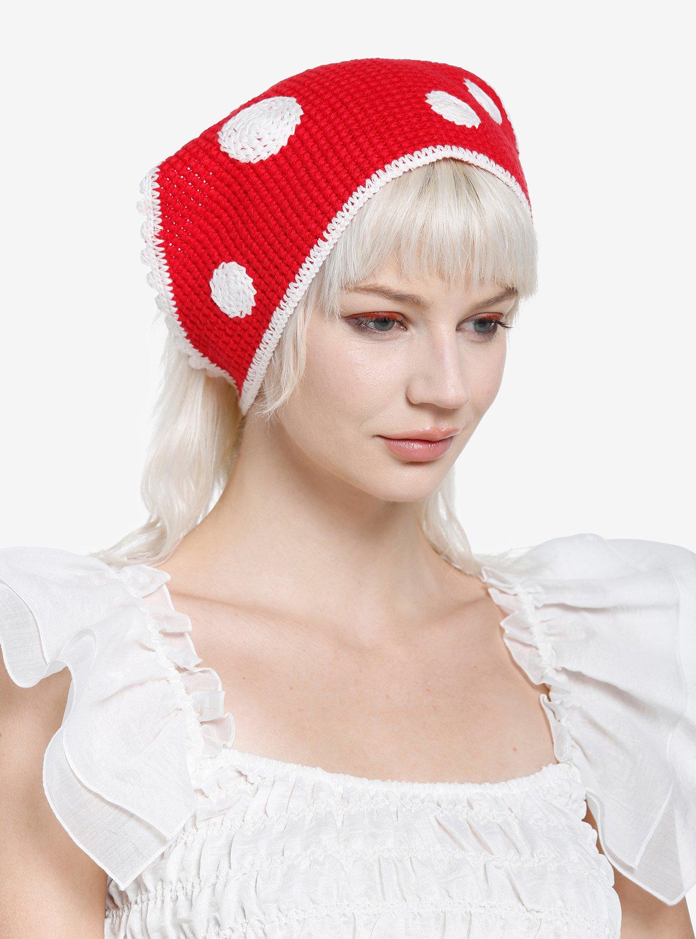 Red Mushroom Crochet Hair Scarf, , hi-res
