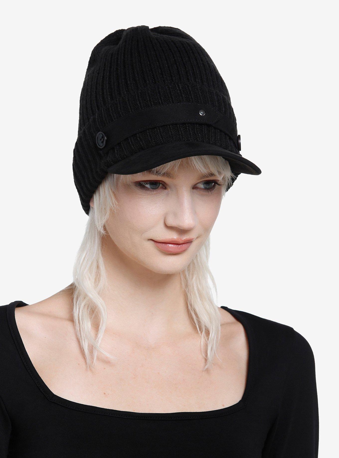 Black Ribbed Beanie Cap, , hi-res