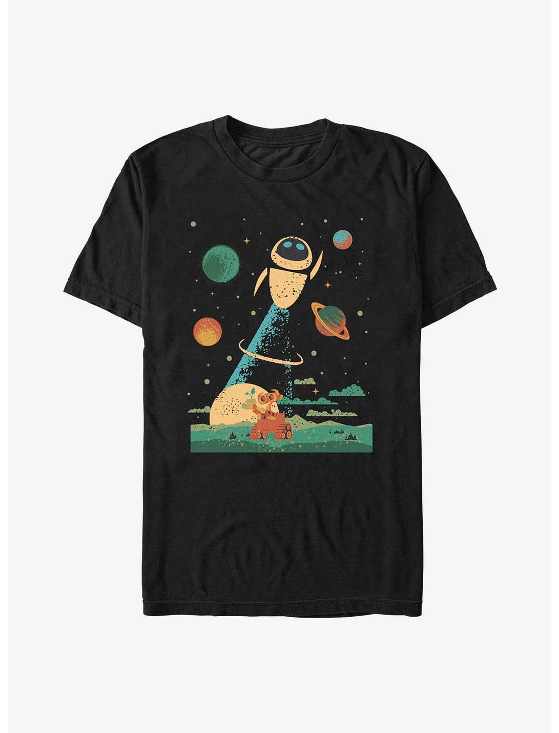 Disney Pixar Wall-E Eve and Wall-E Space Poster T-Shirt, BLACK, hi-res