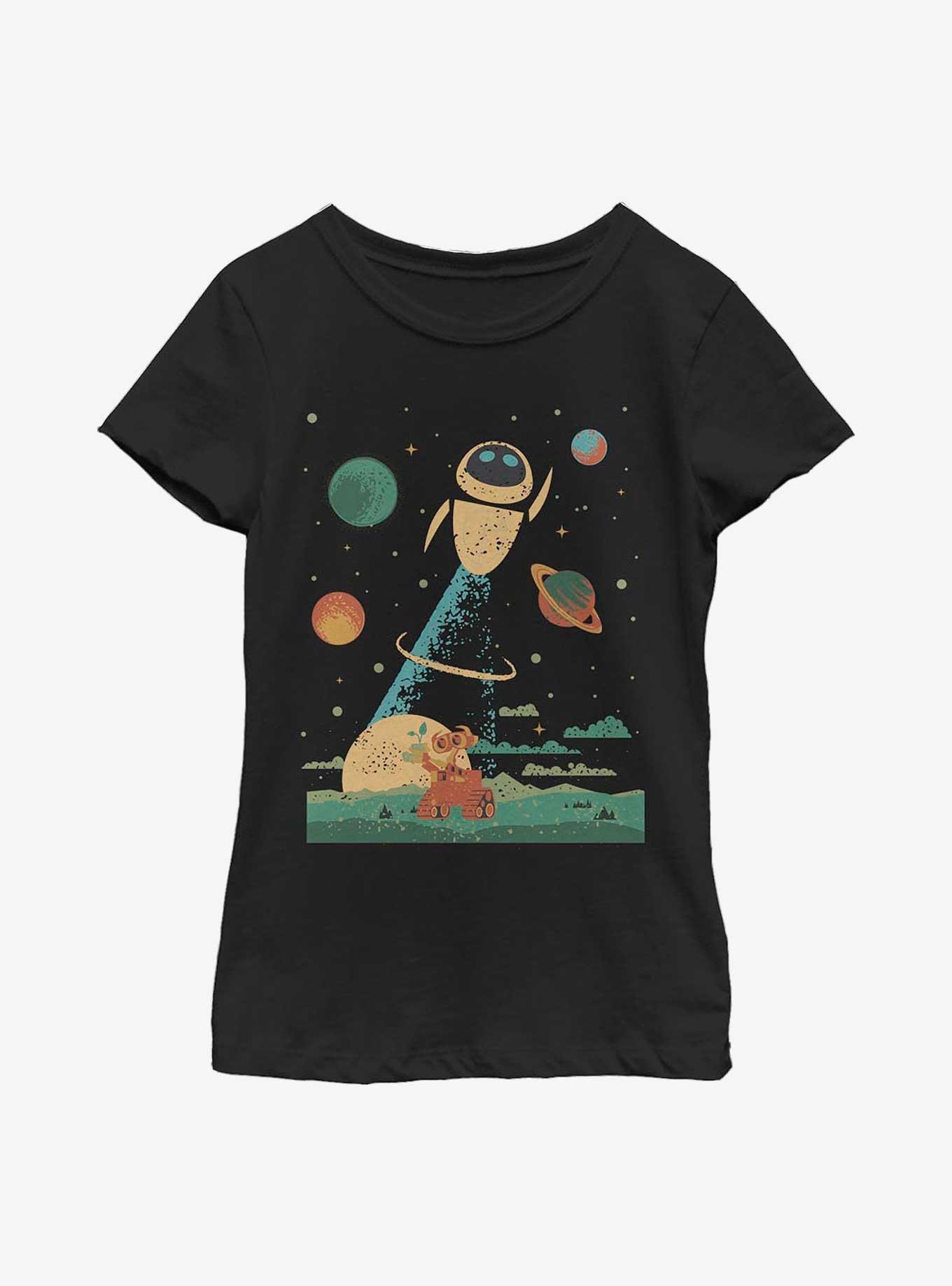 Disney Pixar Wall-E Eve and Wall-E Space Poster Youth Girls T-Shirt, BLACK, hi-res