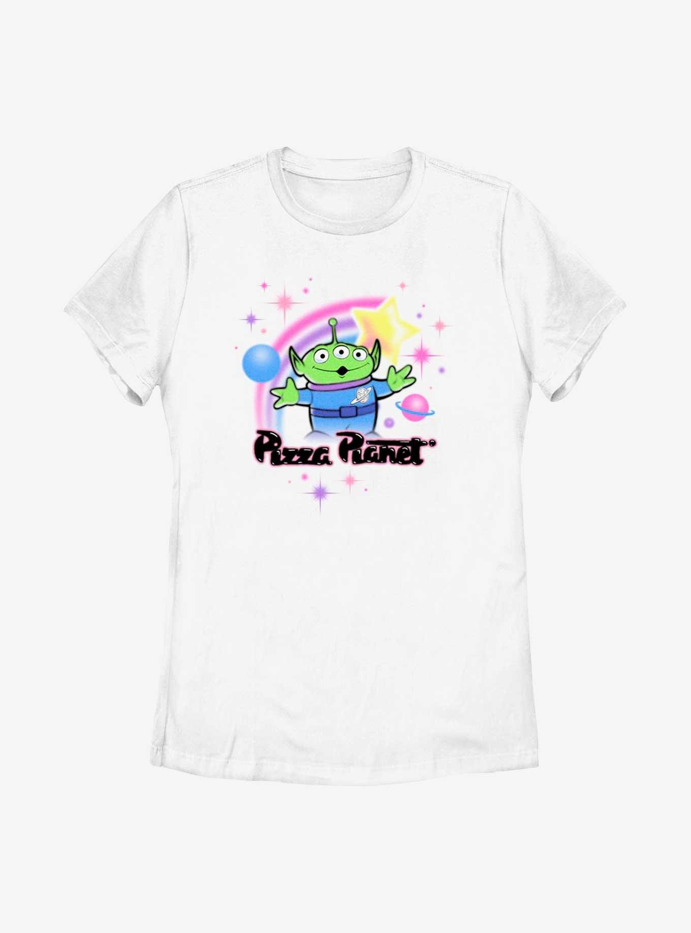 Disney Pixar Toy Story Pizza Planet Alien Airbrush Womens T-Shirt, WHITE, hi-res
