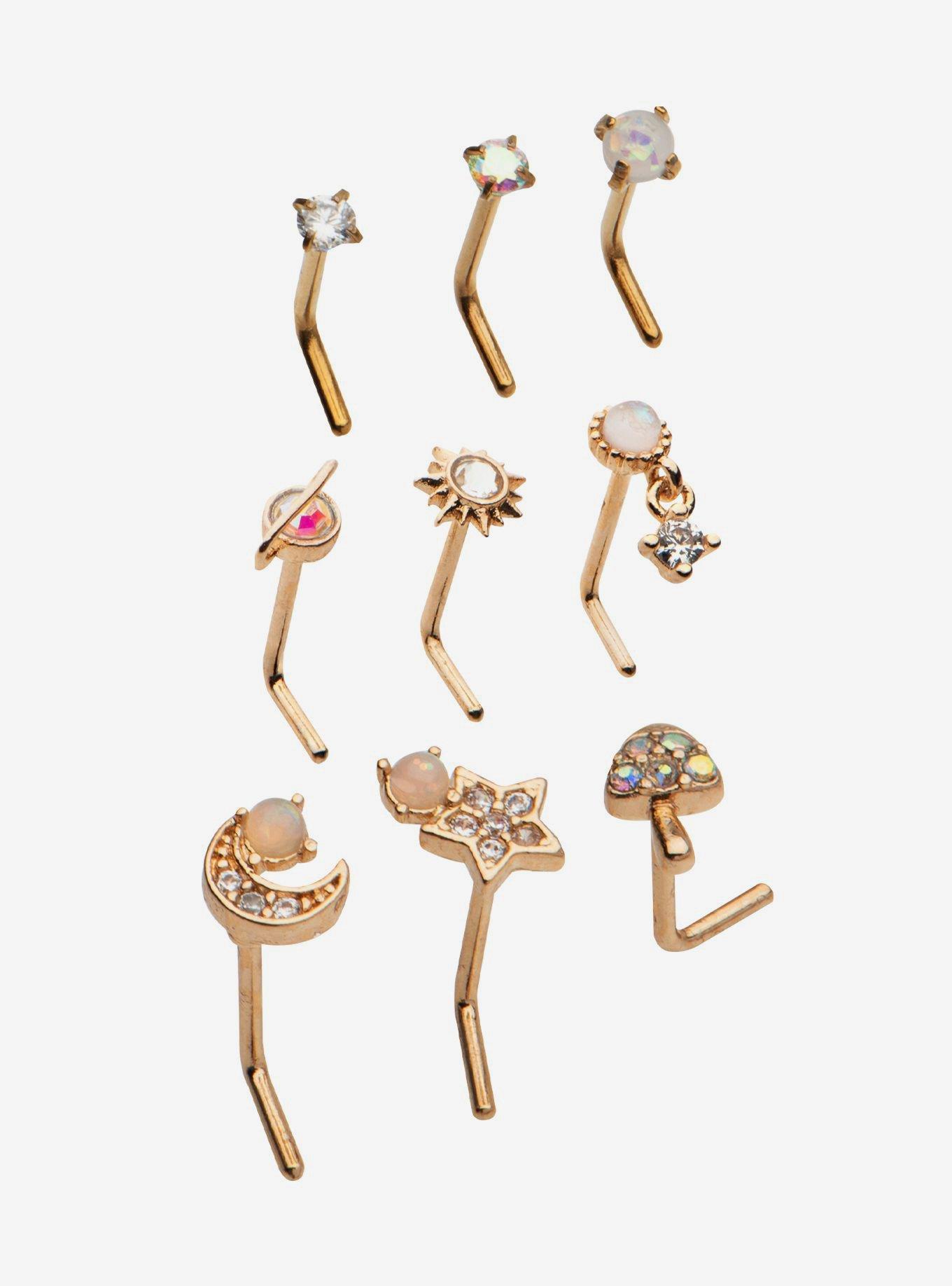 Steel Celestial Opal Nose Stud 9 Pack, CELESTIAL, hi-res