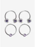 Steel Purple Heart Gem Circular Barbell & Captive Hoop 4 Pack, PURPLE, hi-res