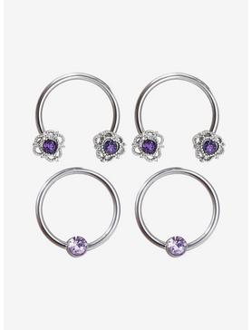 Steel Purple Heart Gem Circular Barbell & Captive Hoop 4 Pack, , hi-res