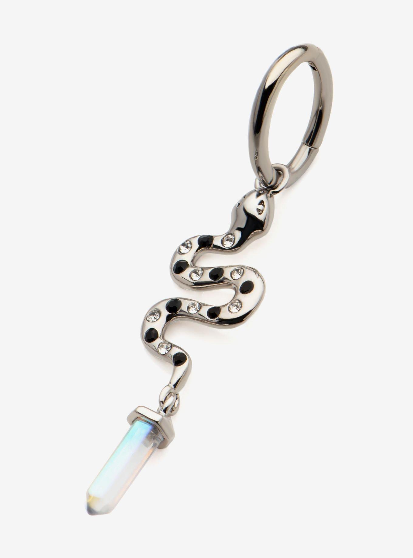 14G Steel Snake Crystal Hinged Clicker, , hi-res