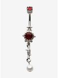 14G Steel Barbed Wire Pearl Navel Barbell, , hi-res