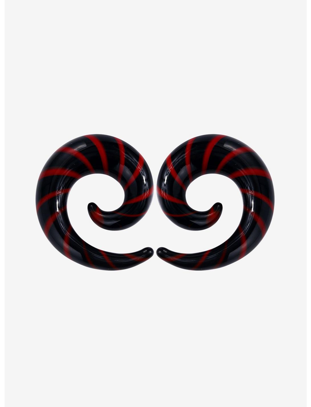 Glass Red & Black Stripe Spiral Hanger Taper Plug 2 Pack, BLACK, hi-res