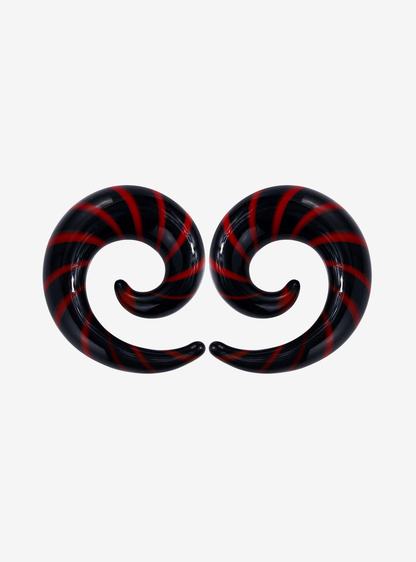 Glass Red & Black Stripe Spiral Hanger Taper Plug 2 Pack, BLACK, hi-res