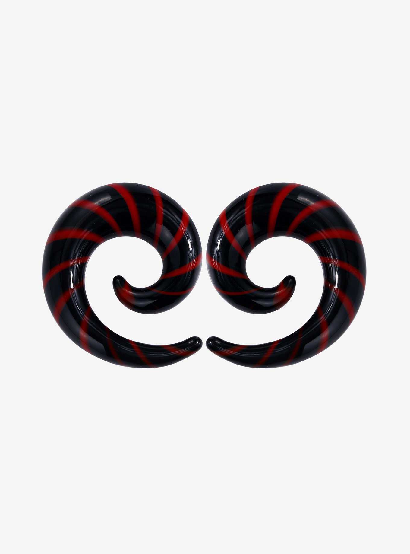 Glass Red & Black Stripe Spiral Hanger Taper Plug 2 Pack, , hi-res