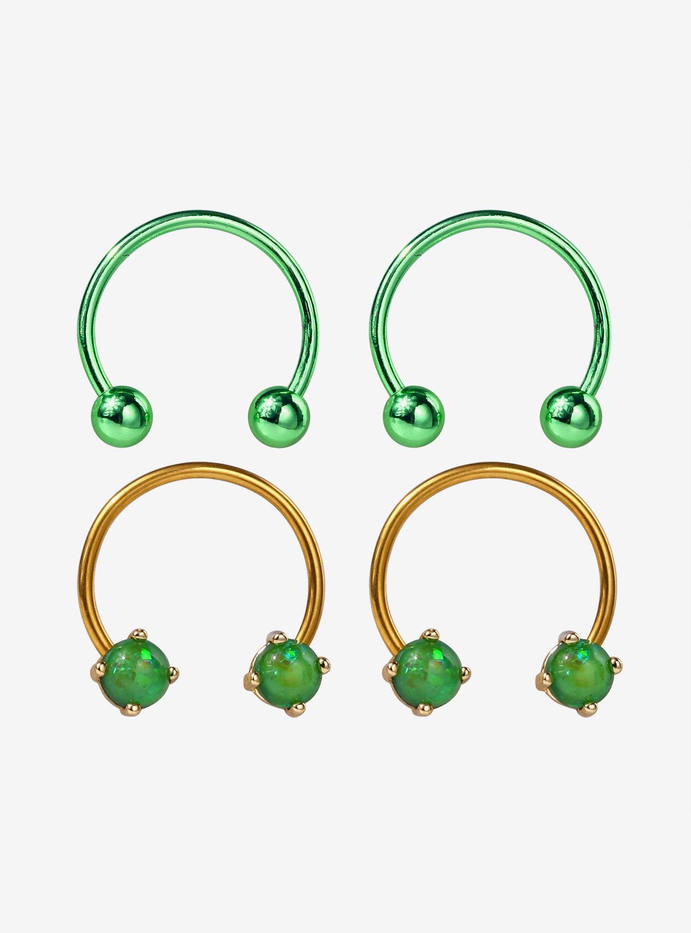 Steel Gold & Green Circular Barbell 4 Pack, GREEN, hi-res