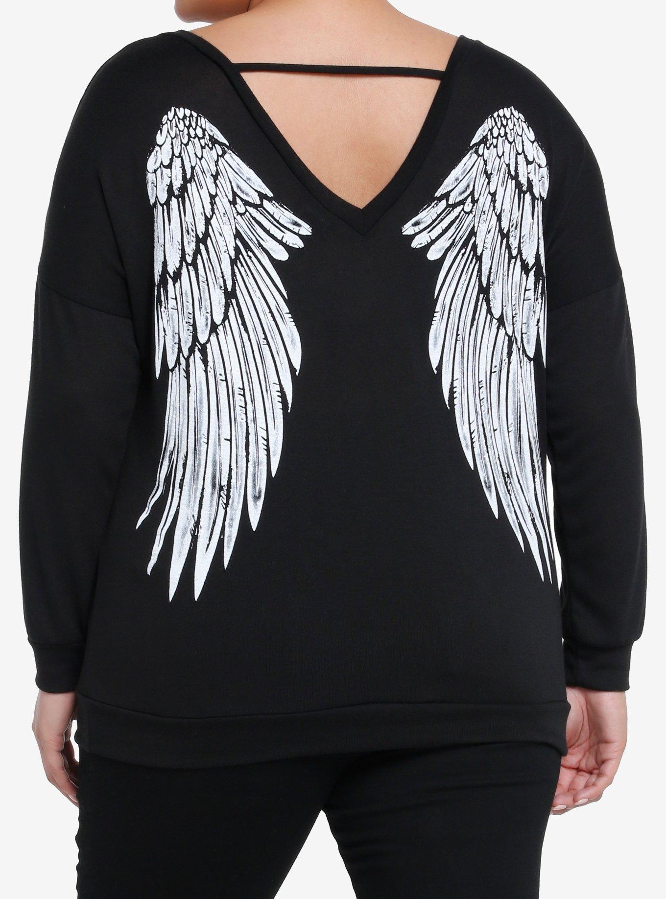 Midnight Hour Angel Back Wings Girls Long-Sleeve Top Plus Size, BLACK, hi-res