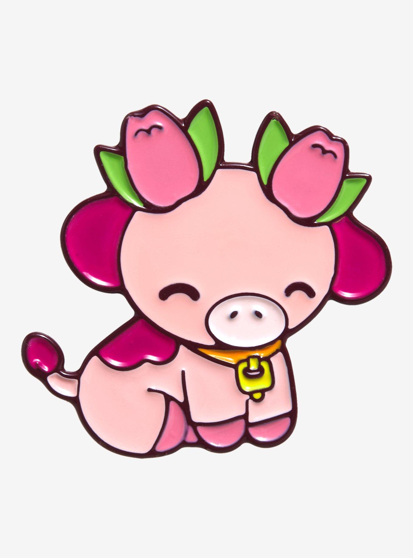 Pink Tulip Cow Enamel Pin - BoxLunch Exclusive, , hi-res