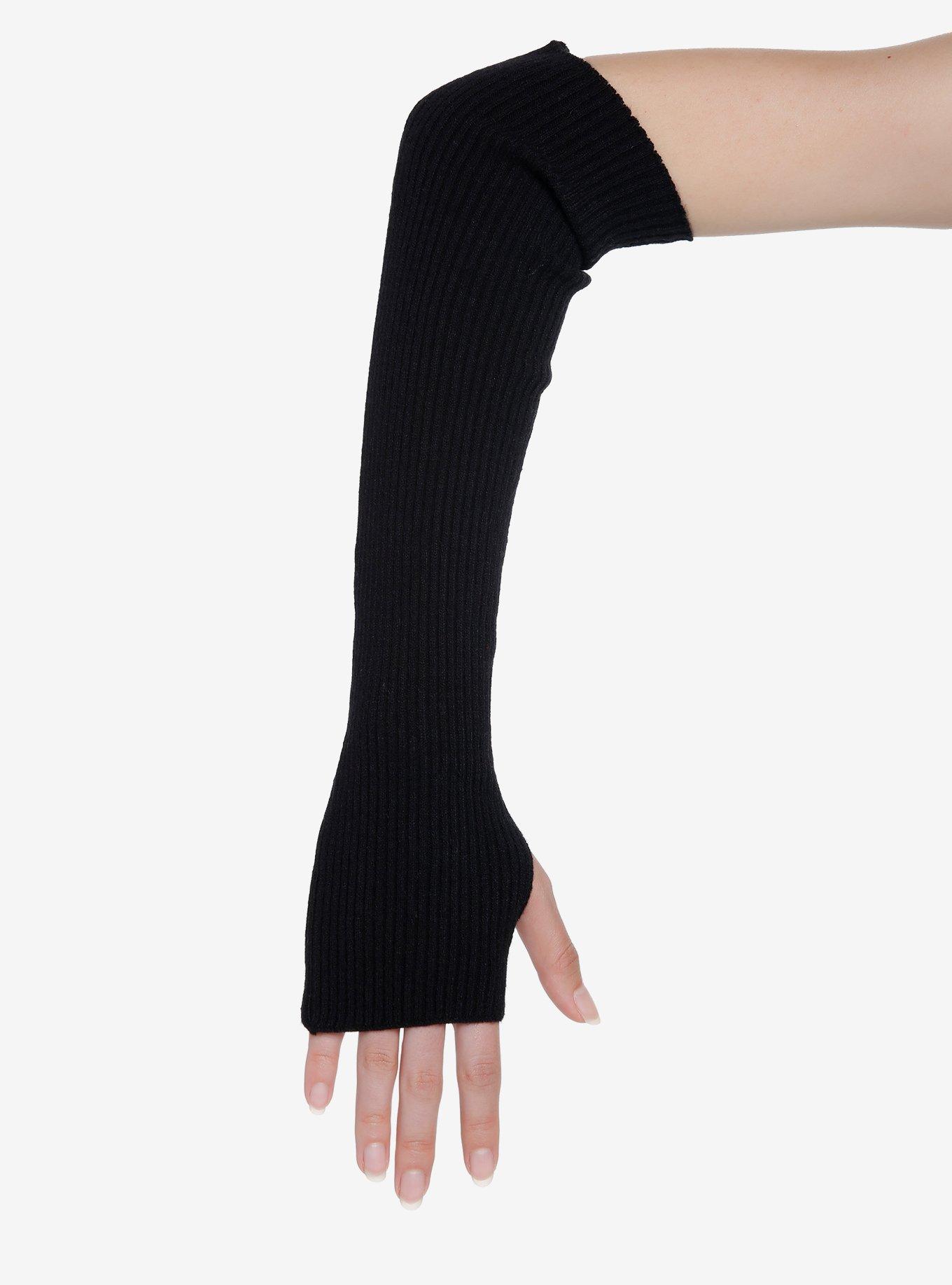 Black Ribbed Arm Warmers, , hi-res