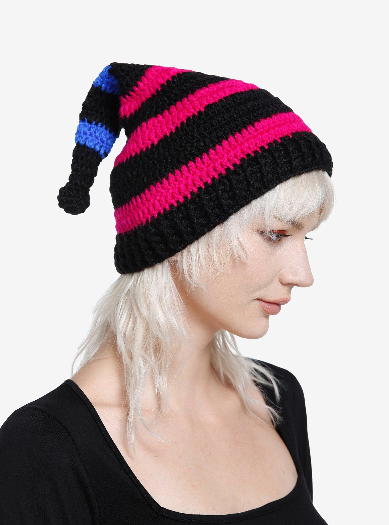 Pink & Blue Stripe Crochet Gnome Hat