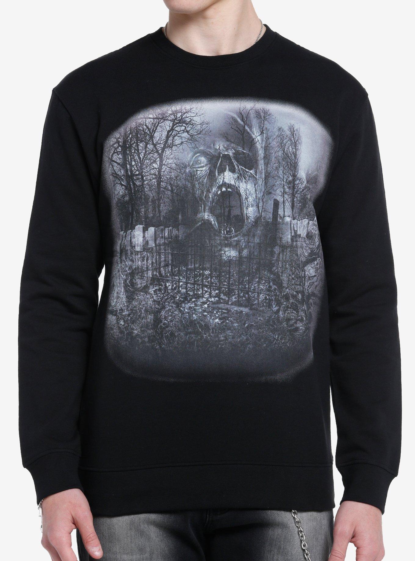 Zombie Graveyard Sweatshirt, BLACK  WHITE, hi-res
