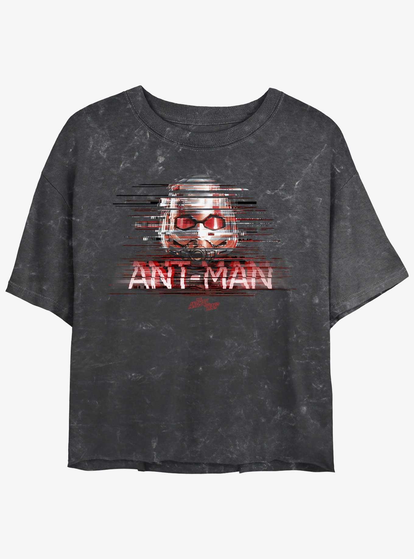 Marvel Ant-Man and the Wasp: Quantumania Ant-Man Glitch Mineral Wash Girls Crop T-Shirt, BLACK, hi-res