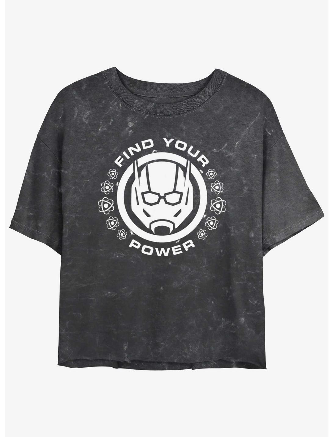 Marvel Ant-Man and the Wasp: Quantumania Find Your Power Badge Mineral Wash Girls Crop T-Shirt, BLACK, hi-res