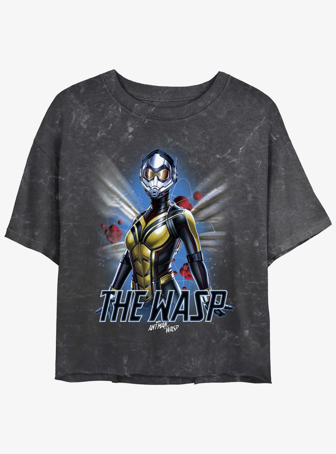 Marvel Ant-Man and the Wasp: Quantumania The Wasp Atom Mineral Wash Girls Crop T-Shirt, BLACK, hi-res