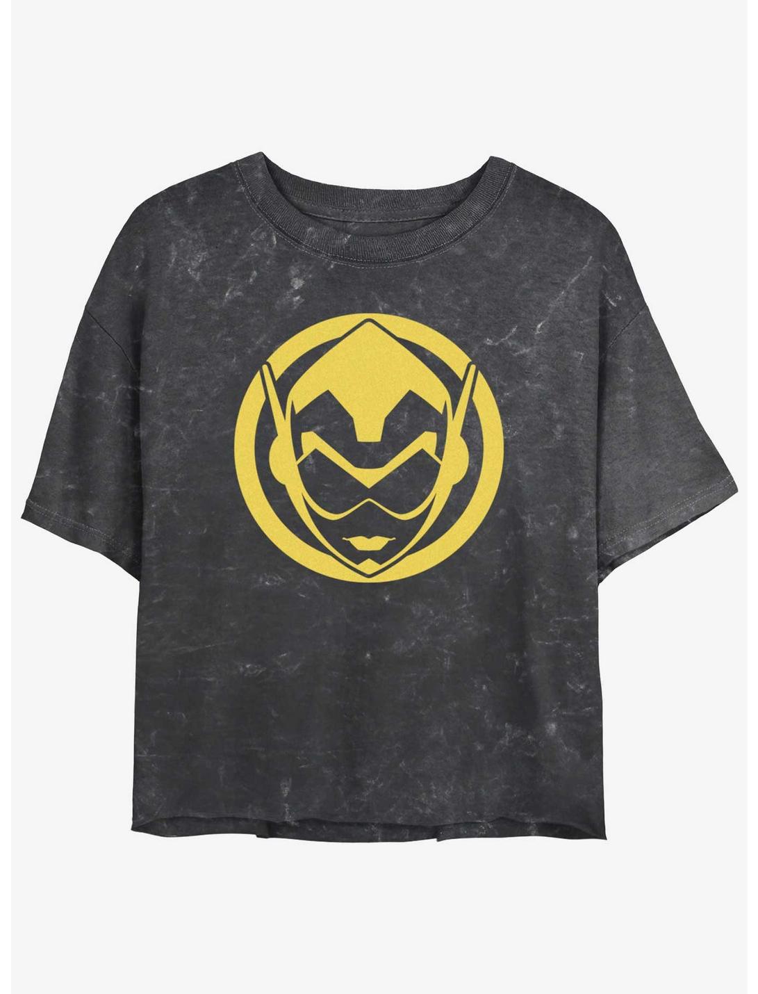 Marvel Ant-Man and the Wasp: Quantumania Wasp Sigil Mineral Wash Girls Crop T-Shirt, BLACK, hi-res