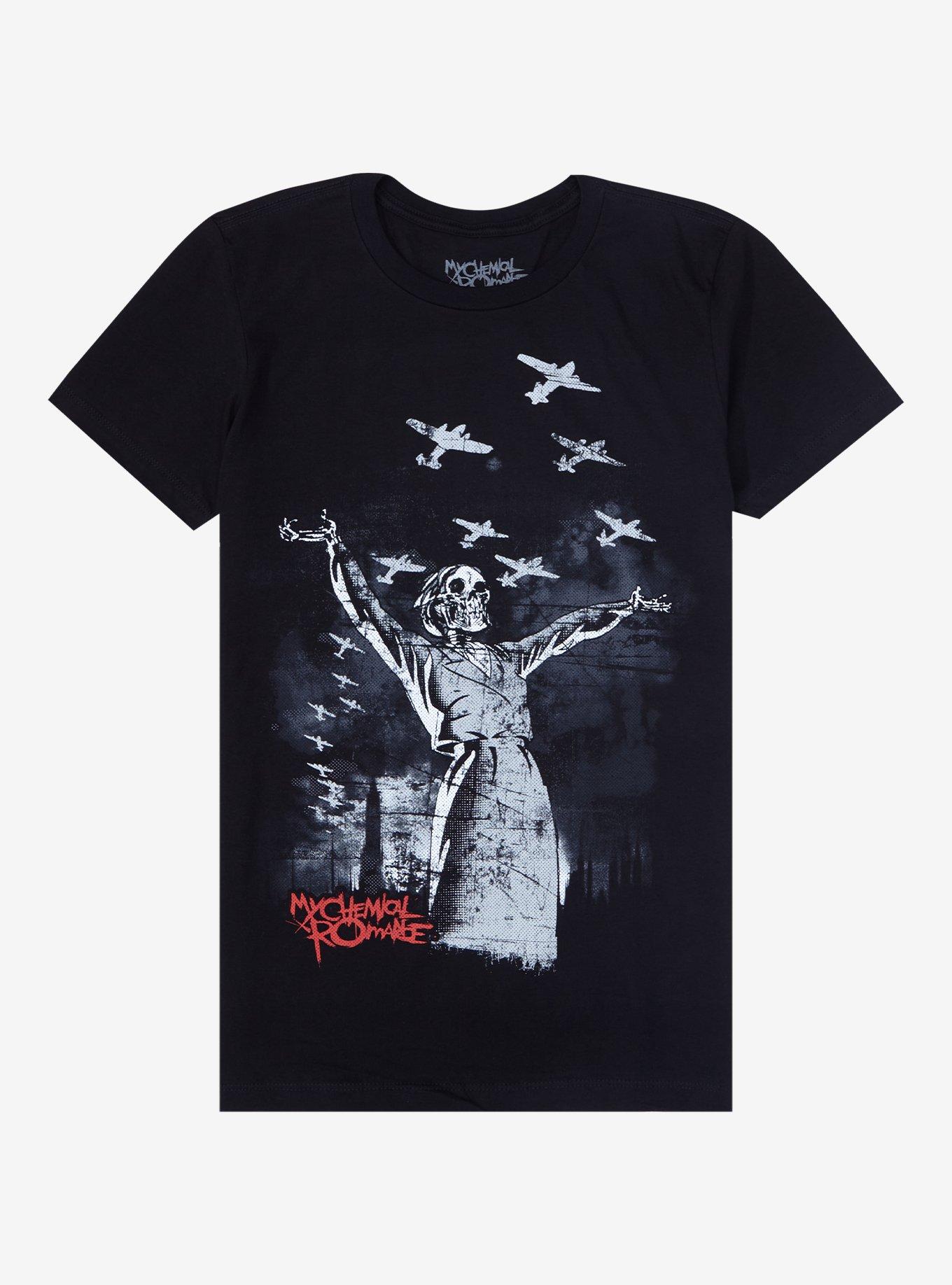 My Chemical Romance Skeleton & Airplanes Boyfriend Fit Girls T-Shirt, , hi-res