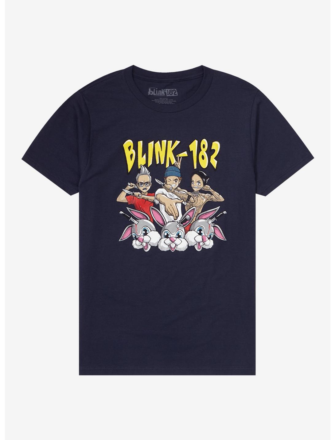 Blink-182 Band & Bunnies Boyfriend Fit Girls T-Shirt, NAVY, hi-res