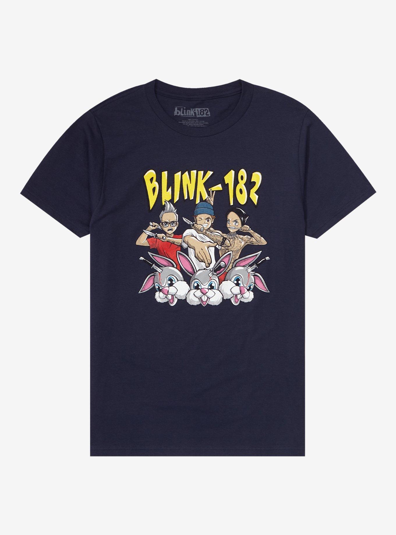 Blink-182 Band & Bunnies Boyfriend Fit Girls T-Shirt, NAVY, hi-res