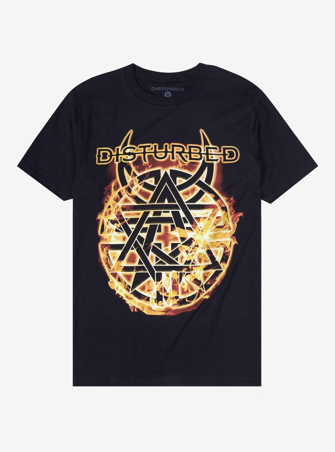 Disturbed Flames Logo Girls T-Shirt, BLACK, hi-res