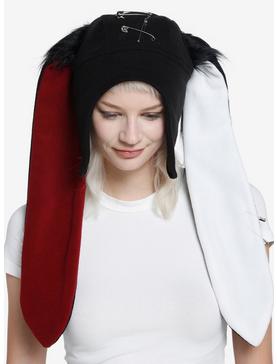 Red & White Bunny Ear Safety Pin Beanie, , hi-res