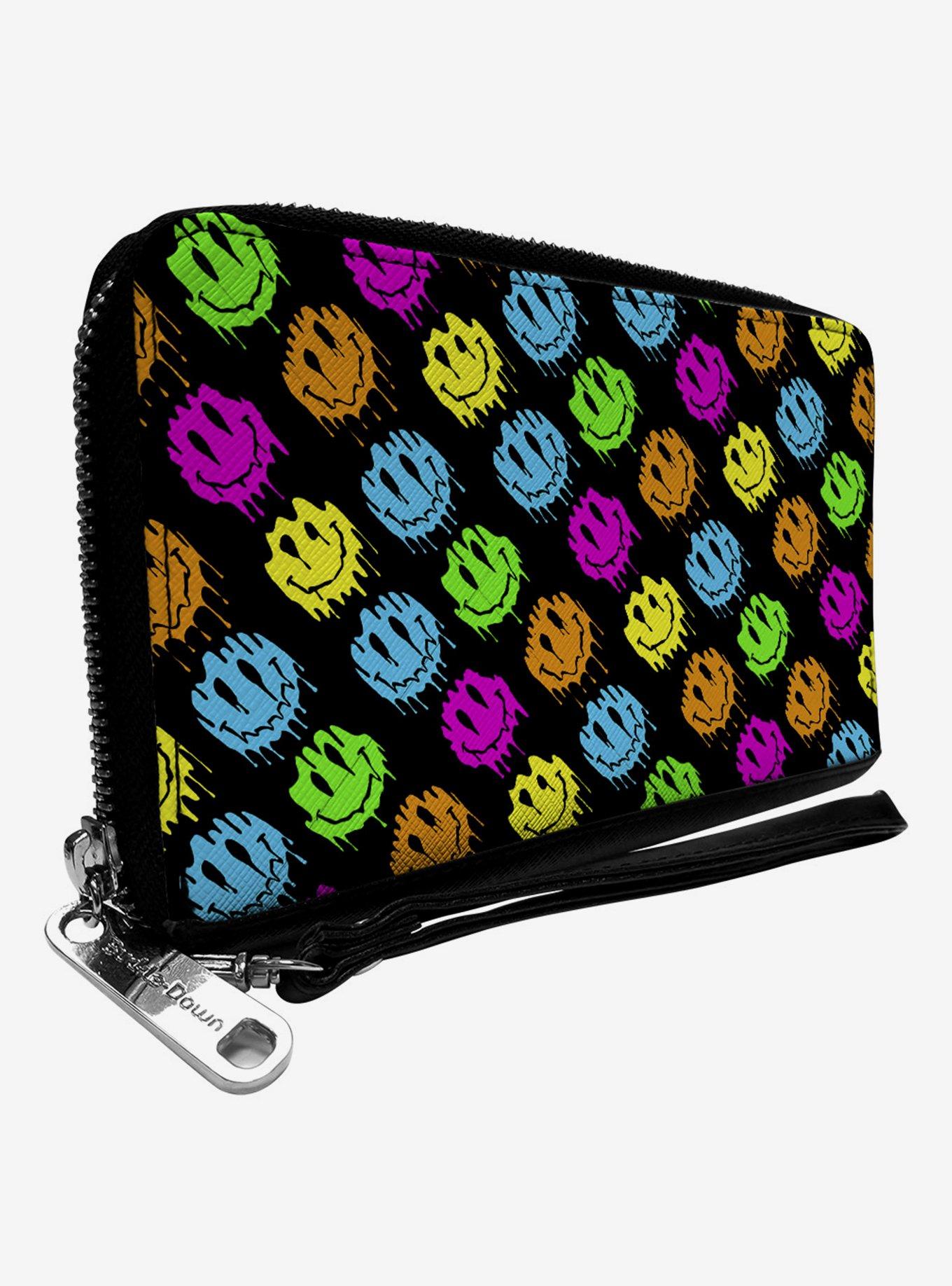 Smiley Faces Melted Mini Repeat Angle Zip Around Wallet, , hi-res