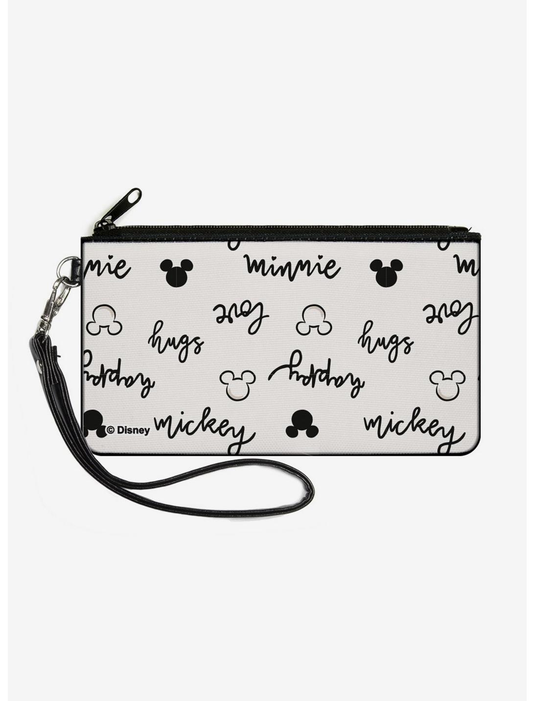 Disney Mickey and Minnie Mouse Script Doodles Canvas Zip Clutch Wallet ...