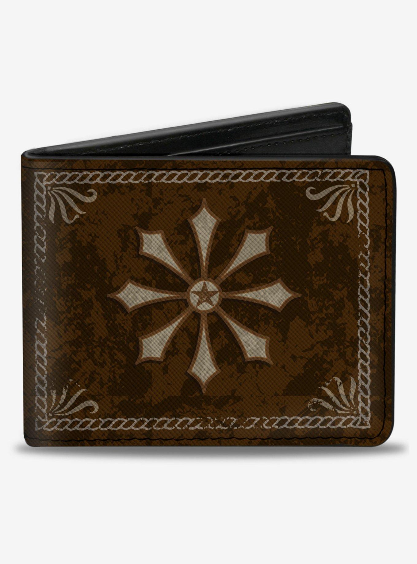 Western Whiskey Star with Text Shadow Repeat Bifold Wallet, , hi-res