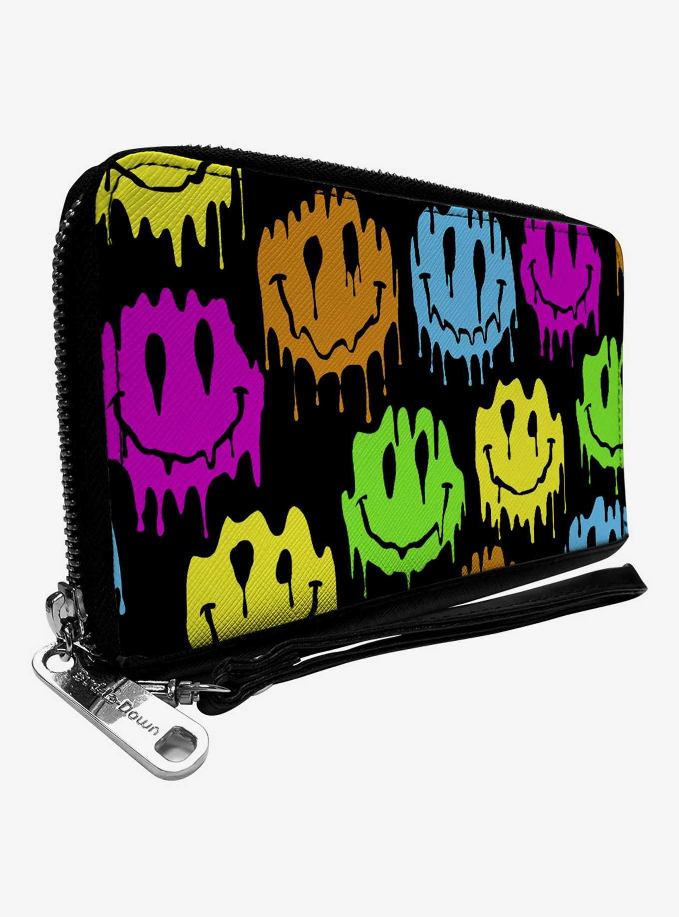 Smiley Face Melted Repeat Zip Around Wallet, , hi-res
