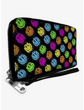 Smiley Faces Melted Mini Repeat Angle Zip Around Wallet, , hi-res
