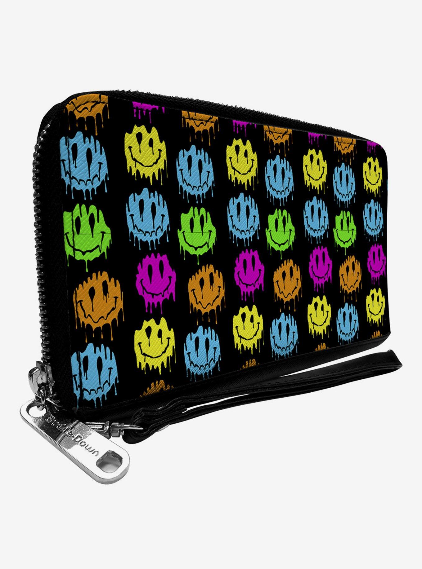 Smiley Faces Melted Mini Repeat Zip Around Wallet, , hi-res