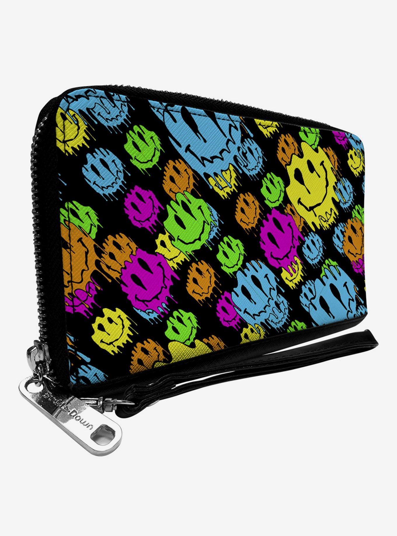 Smiley Faces Melted Stacked Zip Around Wallet, , hi-res