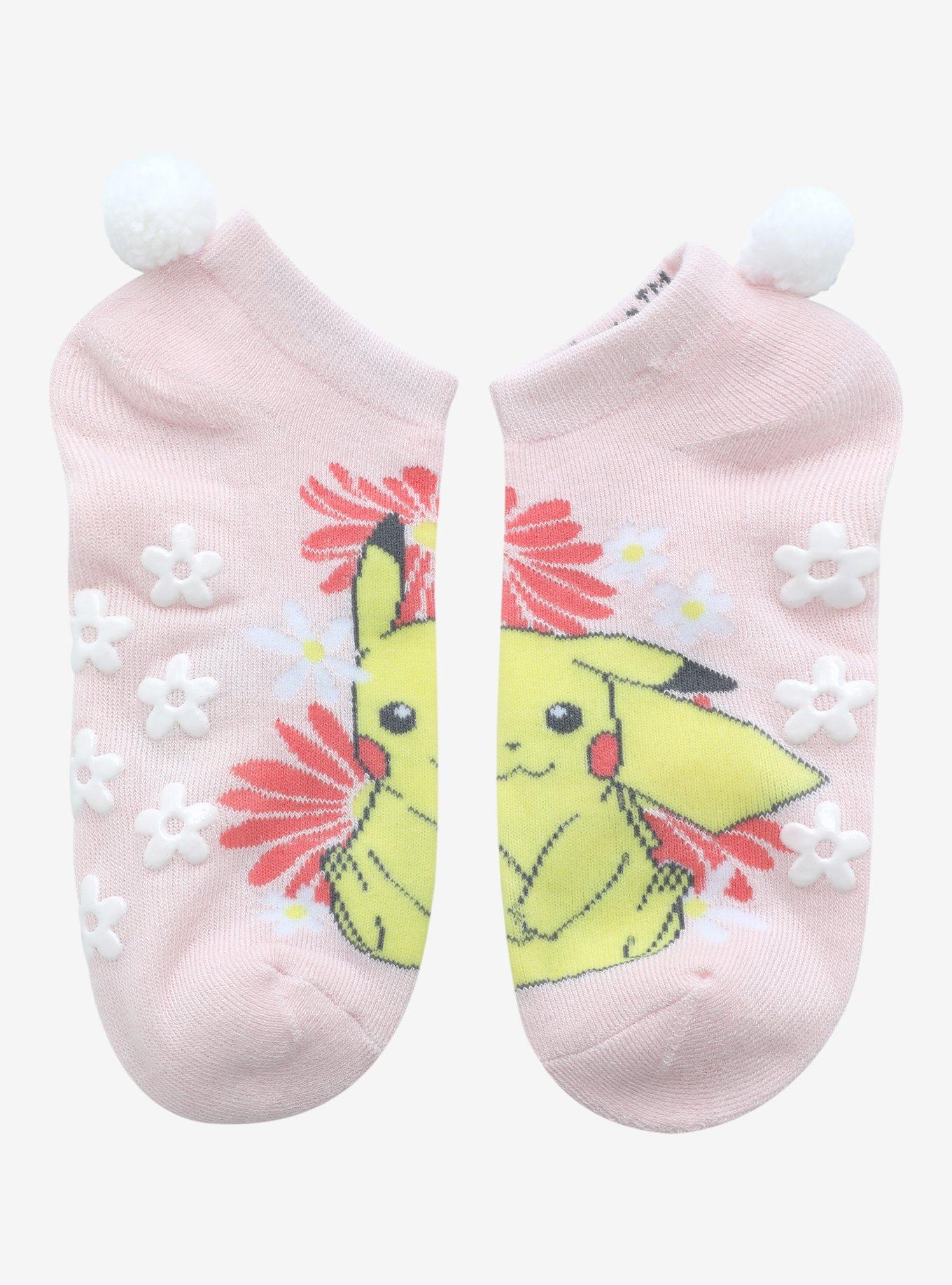 Pokemon Pikachu Floral Pom No-Show Grip Socks, , hi-res